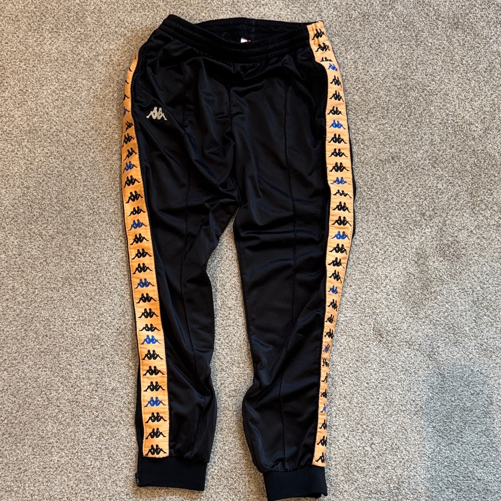 VTG Kappa Black XL Logo’d Joggers with Orange/Peach Stripes
